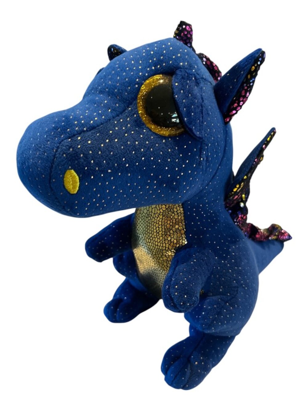TY BEANIE BOO Plush Dragon 'Saffire' Blue with Gold Dots Big Gold Eyes Retired
